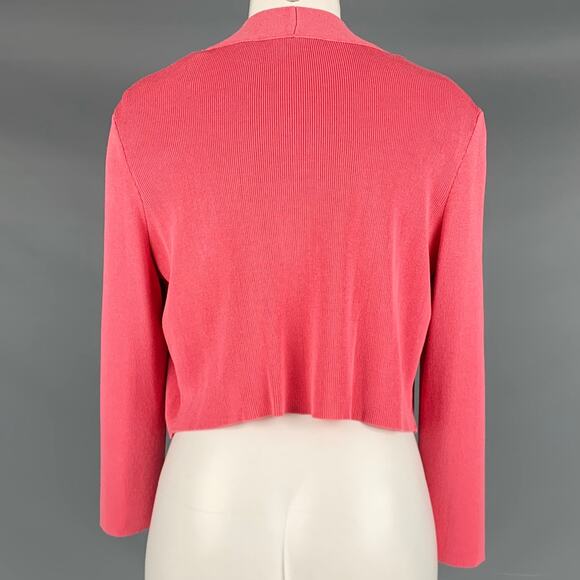 HUGO BOSS Size M Pink Viscose Cotton Rib Knit Cropped Open Front Cardigan - Picture 3 of 6